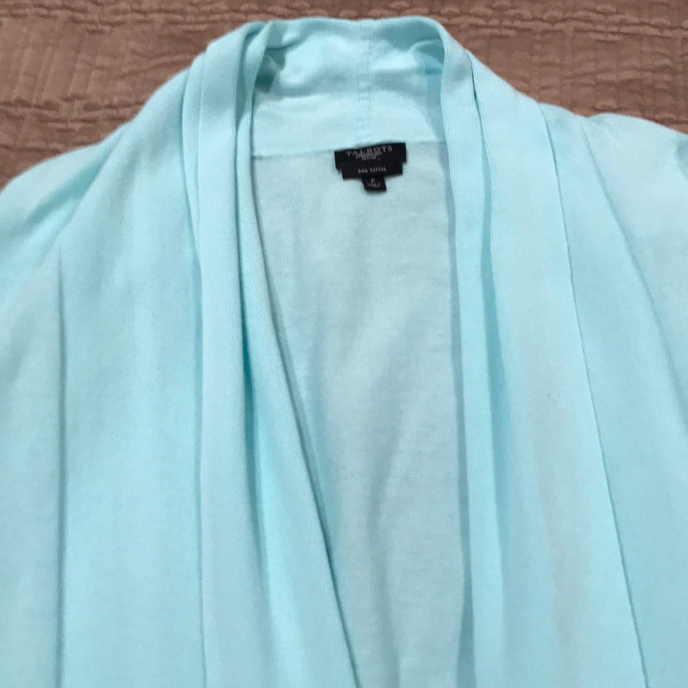 Talbots sweater, light aqua, Pima cotton, P - Picture 6 of 8